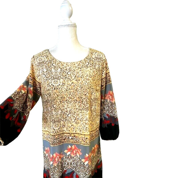 Moon Women's floral print mini Dress long sleeve Lined Scoop Neck sz Medium - Picture 5 of 10